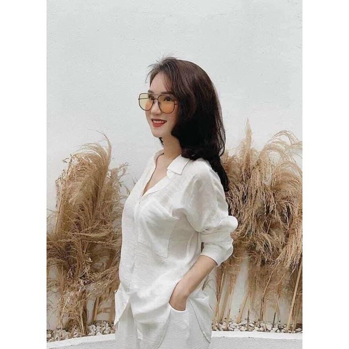 Set áo sơ mi quần ống rộng bộ đũi trắng MIX đồ đi chơi cực sang chất vải đũi mặc vừa nhẹ vừa mát-HASCOO DD