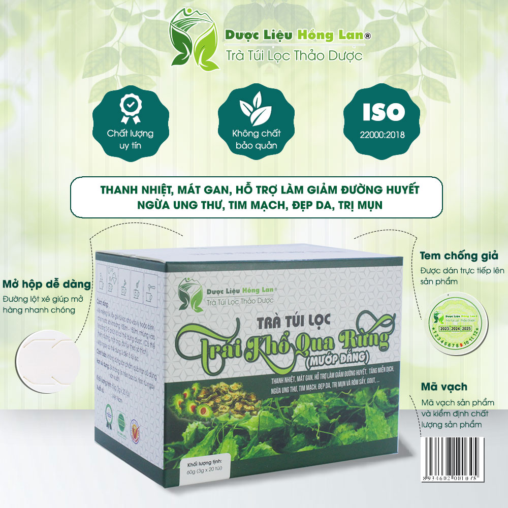 Trà Quả Mướp Đắng rừng túi lọc hộp 60g Cty Dược Liệu Hồng Lan - Thanh nhiệt, mát gan, giảm đường huyết, ngừa ung thư, tim mạch, đẹp da,...