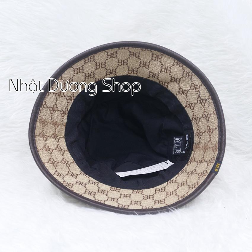 Mũ bucket vành tròn nón tai bèo cụp thêu chữ vải cotton dệt có may tem phía trong, vành nón có viên da phù hợp cho nữ.