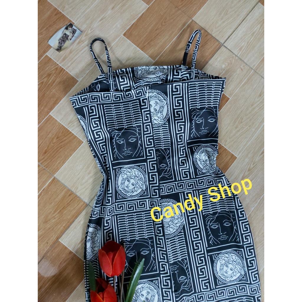 Đầm body 2s xẻ tà họa tiết in chuyển nhiệt kèm Mút