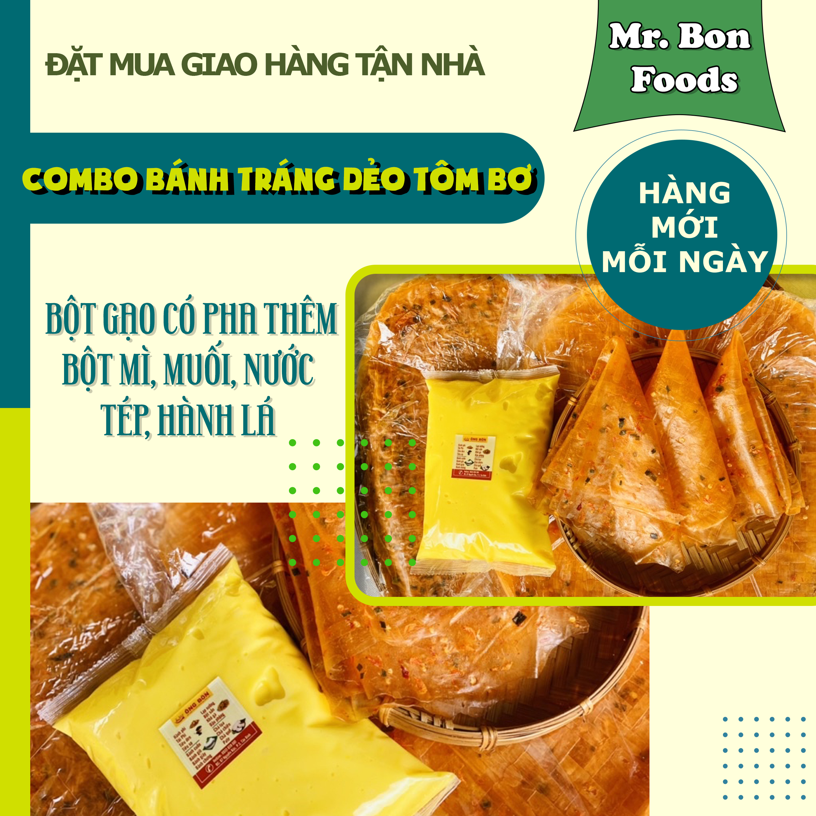 Combo Bánh Tráng Dẻo Tôm Bơ - Dẻo Tôm(500g)+(500g) Bơ Trứng