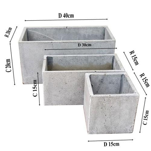 Set 3 chậu ban công trồng cây bằng đá ong xám tự nhiên hình vuông và chữ nhật bền đẹp chịu được mọi thời tiết