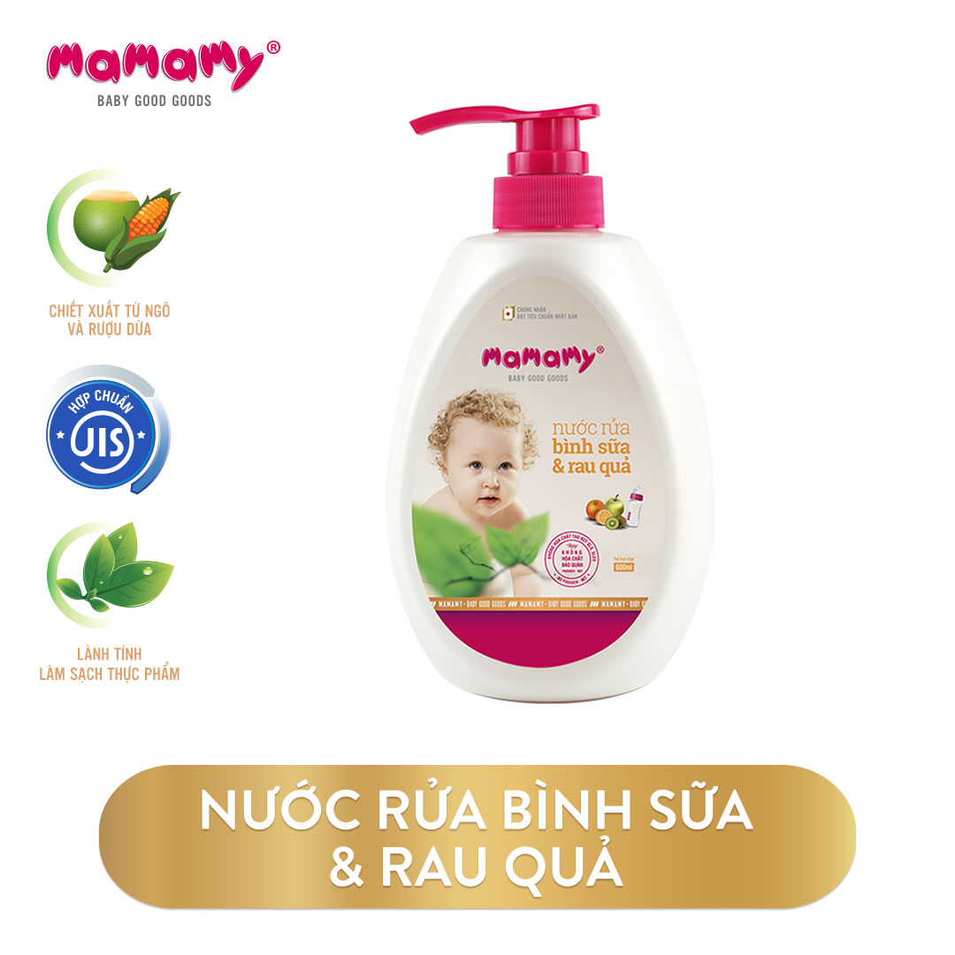 Chai Nước rửa bình sữa &amp; rau quả Mamamy 600 ml