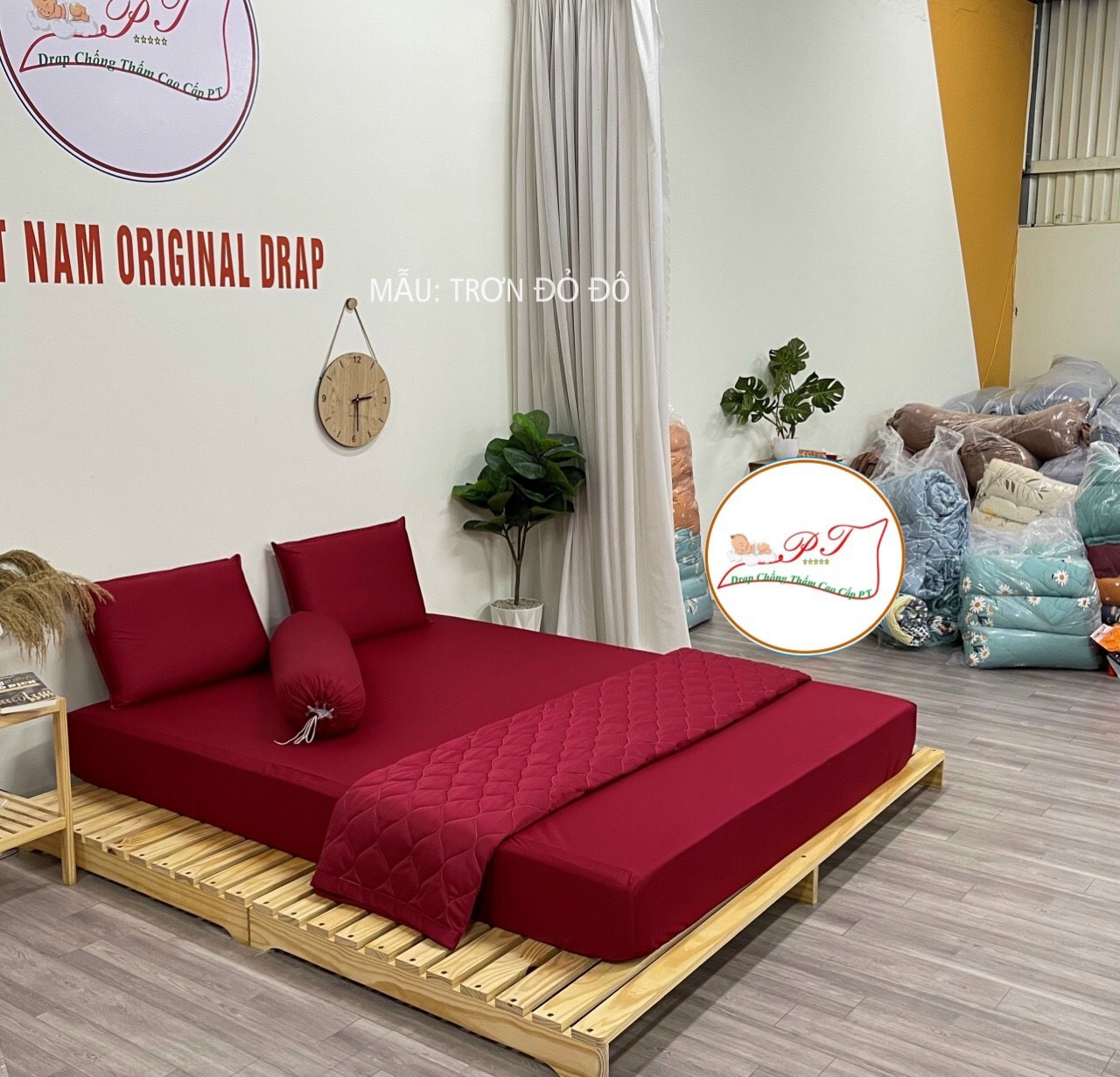 Ga Chống Thấm Cao Cấp PT Mẫu Họa Tiết Trơn Đỏ Đô
