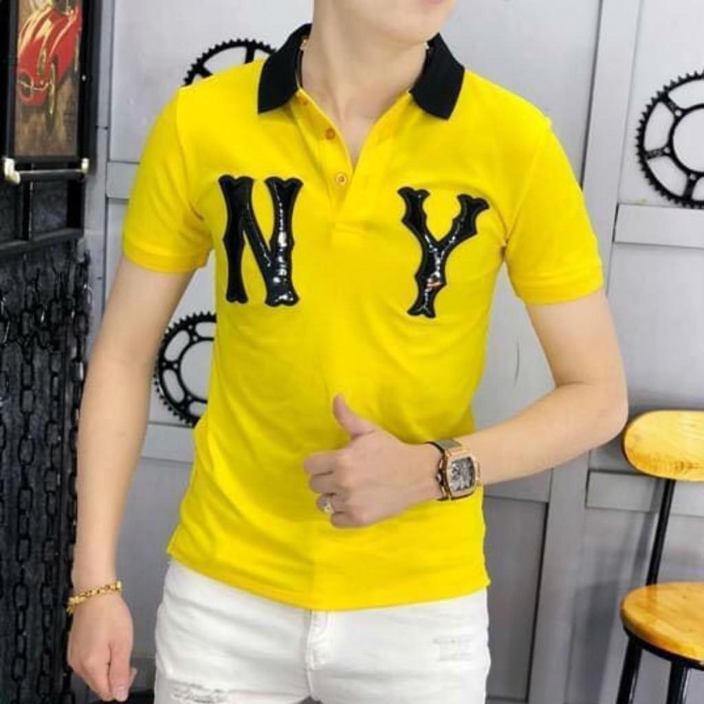 Áo Thun Nam Phối Chữ NY222 Chất Thun Mềm Mịn Thoáng Mát Thấm Hút Mồ Hôi Tốt