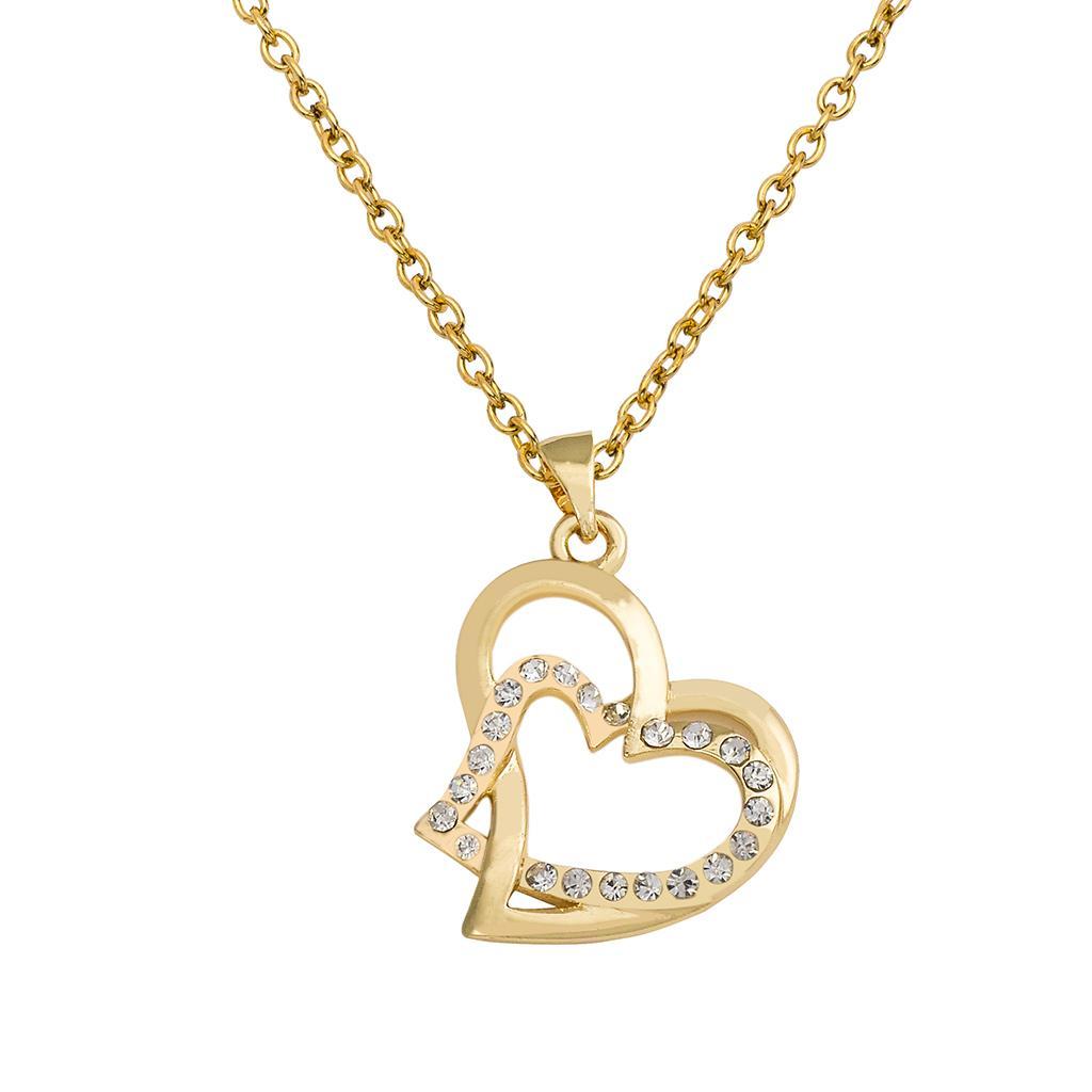 New Bridal Double Heart pendant Crystal Necklace Clavicle Chain Jewelry Gold