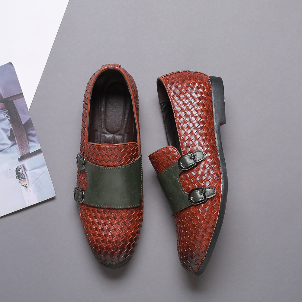 Men's large size loafer shoes, peas shoes, fashion woven leather shoes, casual shoes, one pedal men's shoes