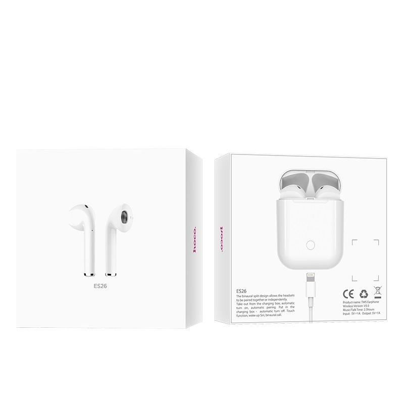 Tai nghe bluetooth đôi Hoco ES26 Plus Original series V5.0 Kèm bao da silicon (Trắng) - Hàng Chính Hãng