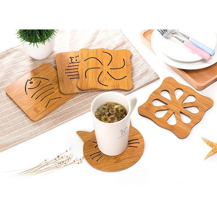 Miếng Lót xoong Nồi Bằng Gỗ Cách Nhiệt chất liệu gỗ tre gọn nhẹ , cứng cáp siêu dễ thương