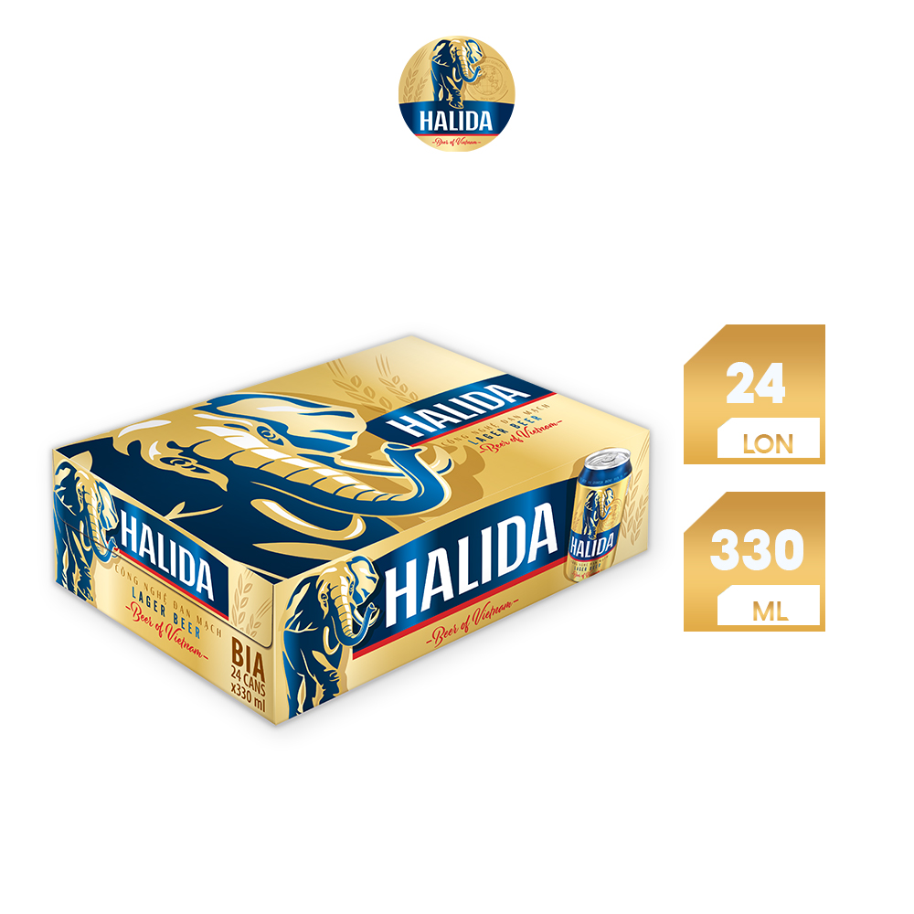 Thùng 24 lon bia Halida 330ml