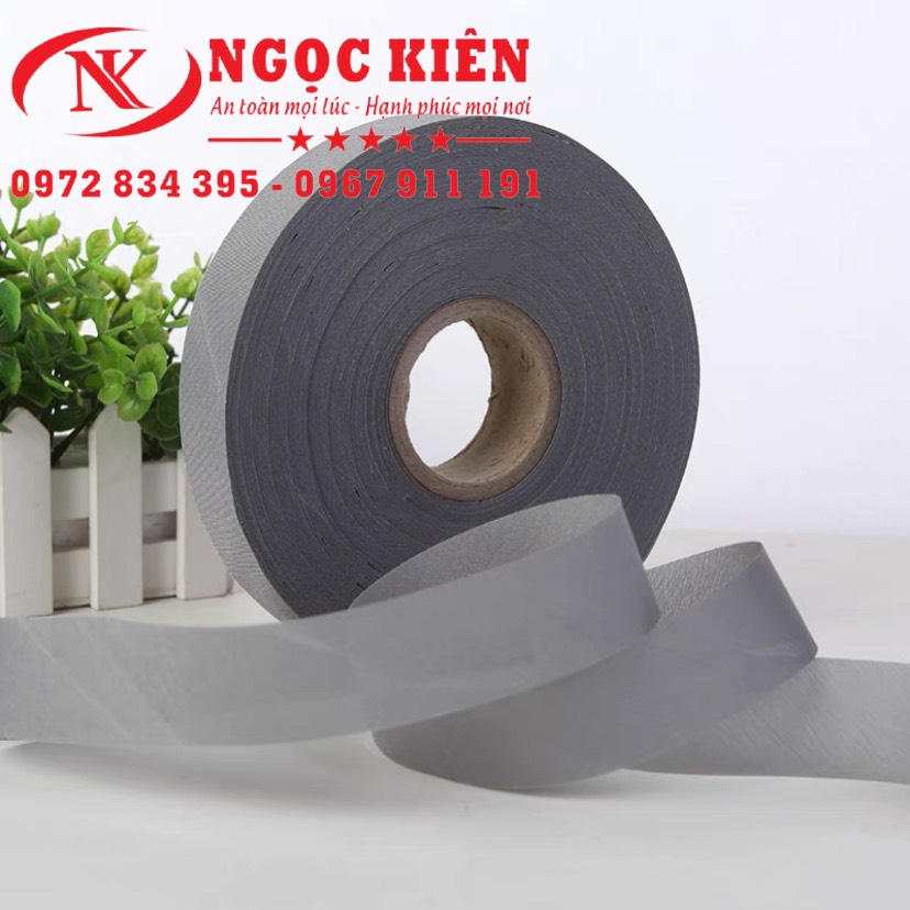 Cuộn dây phản quang vải poly màu xám bản 5cm*100m