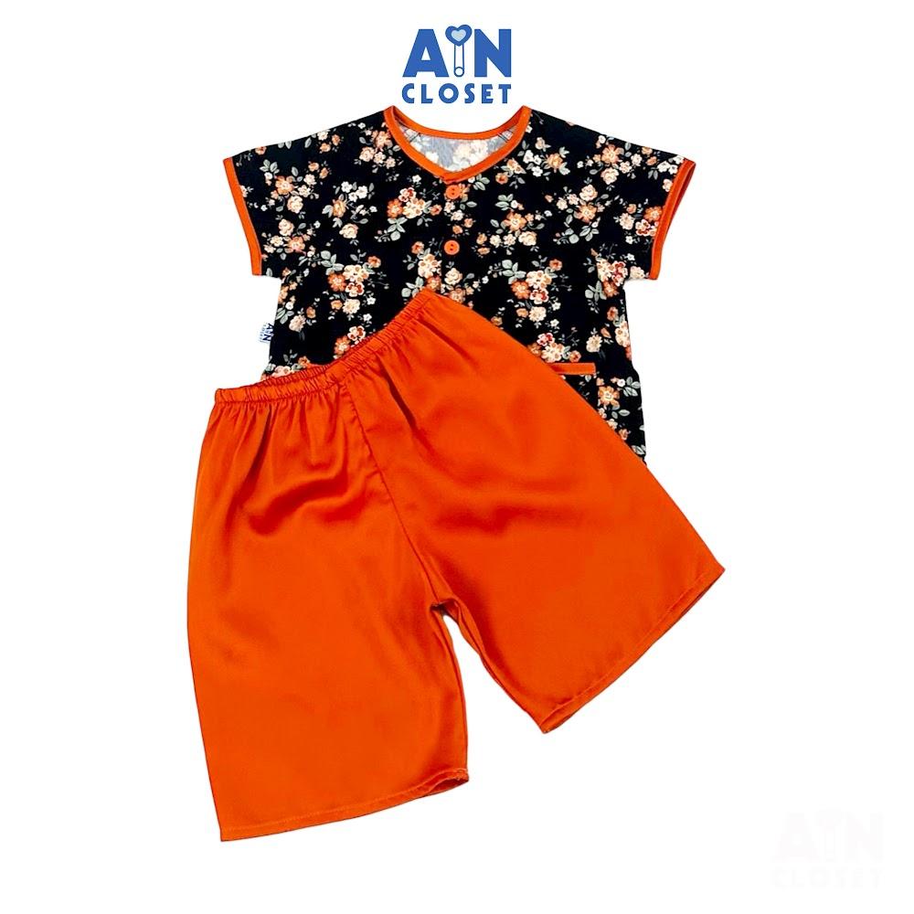 Bộ quần áo Bà ba Lửng bé gái họa tiết Hoa Nhí Đen lụa tằm - AICDBGPKUYTV - AIN Closet