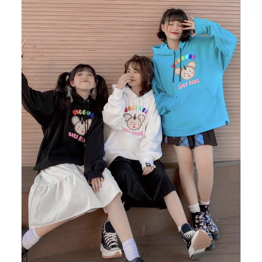 Áo Hoodie Local Brand Uncover Thỏ Nam Nữ Vải Nỉ Bông Unisex, Áo Hoodie UNCOVER SICI vải dày dặn cao cấp, Áo hoodie nam nữ Uncover Sici Bear Unisex Form Rộng Ulzzang