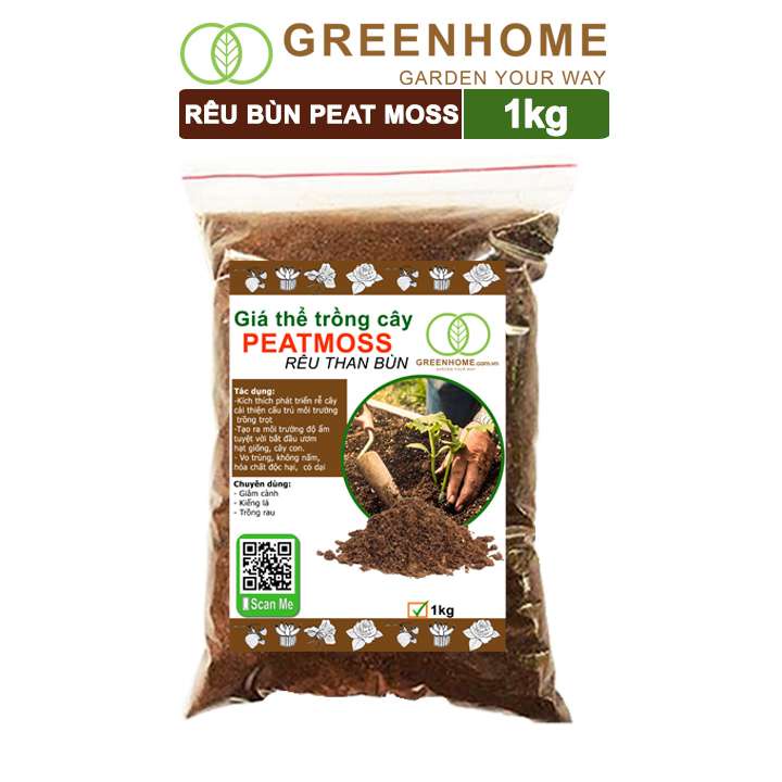 Rêu than bùn peatmoss Peatman, bao 1kg, trộn đất trồng sen đá, kiểng lá, hoa hồng, ươm mầm|Greenhome