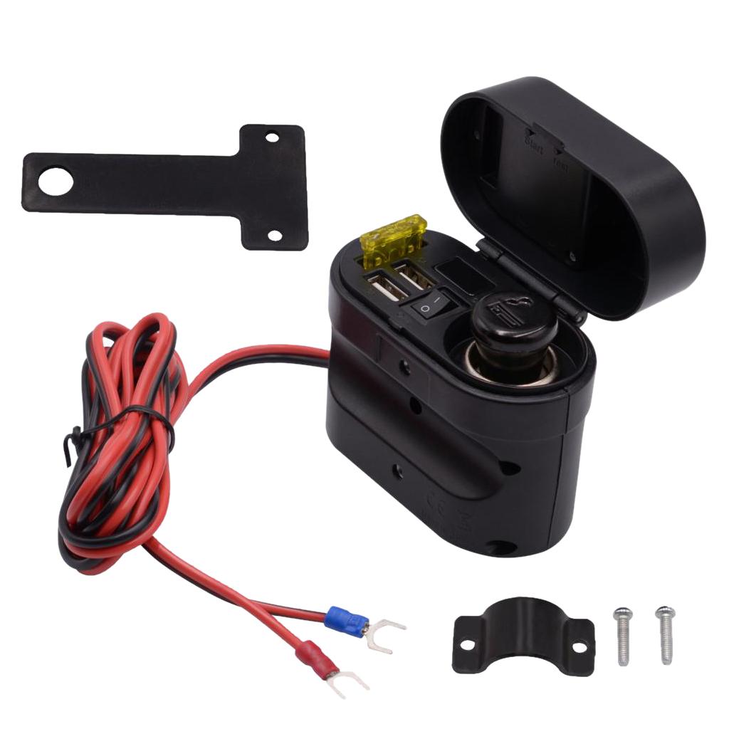 Waterproof Motorcycle Cigarette Lighter Dual USB Charger & Switch & Clock
