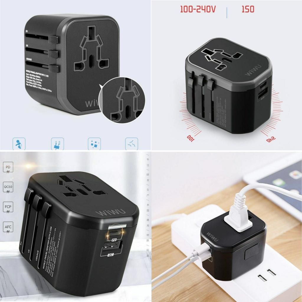 Ổ Cắm Du Lịch Đa Năng WIWU UA-304 4 IN 1 UNIVERSAL 45W - Màu đen