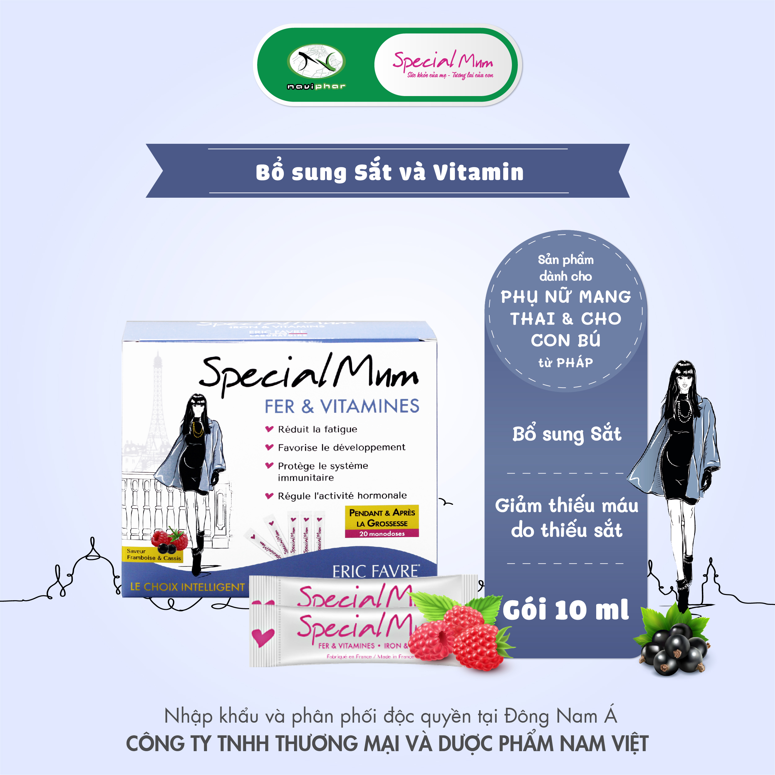 TPBVSK Special Mum Fer & Vitamines - Bổ sung sắt và vitamins cho phụ nữ mang thai cho con bú (20 gói) [Nhập khẩu Pháp]