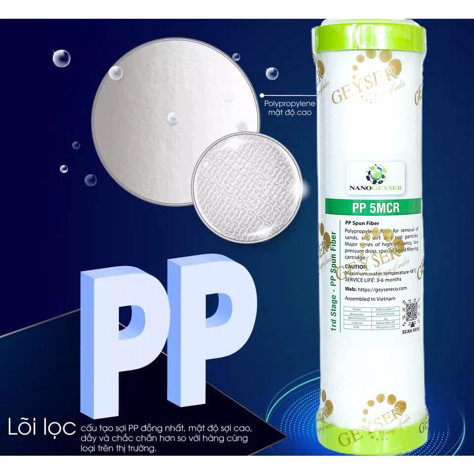 Lõi lọc nước số 1 máy RO, Lõi PP 5 Micron Nano Geyser, Dùng cho các dòng máy lọc nước RO, Karofi, Aqua - Hàng Chính Hãng