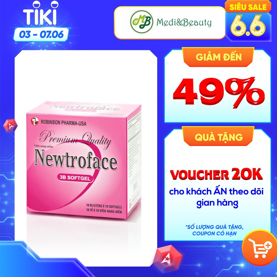 Viên uống TPCN NEWTROFACE viên nang mềm - Robinson Pharma usa - giúp nâng cao sức đề kháng,bổ sung vitamin B1,B6,B12 - hộp 100 viên