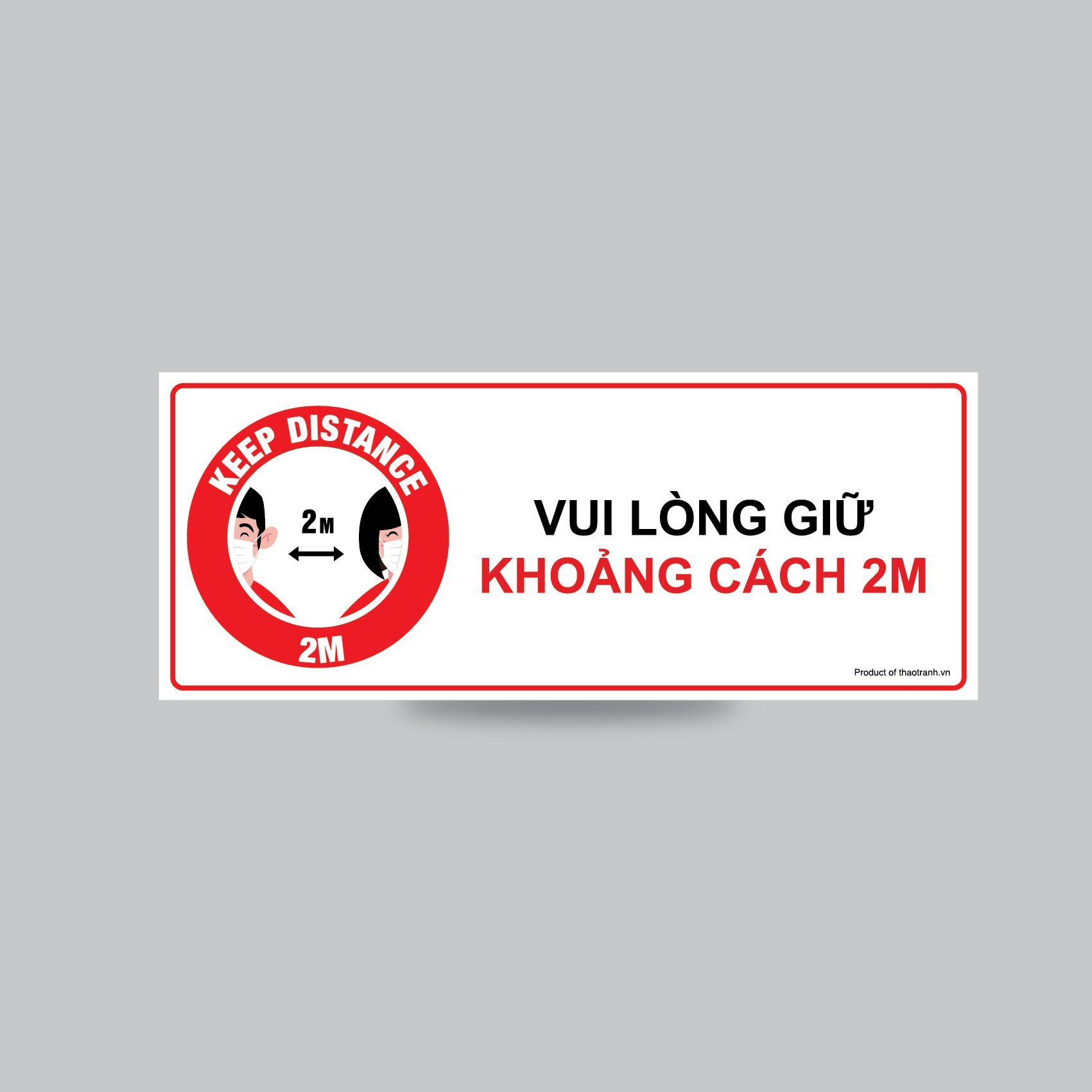 Biển Báo (nhắc nhở) &quot; Vui Lòng Giữ Khoảng Cách 2m&quot; - decal nhựa dán kính (tường,gạch bông)