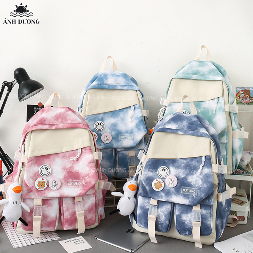 Set 5 món balo nữ đi học đi chơi thời trang hàn quốc Ánh Dương Clothing TB28 màu lem cho học sinh sinh viên chống thấm nước tặng kèm phụ kiện trang trí dễ thương