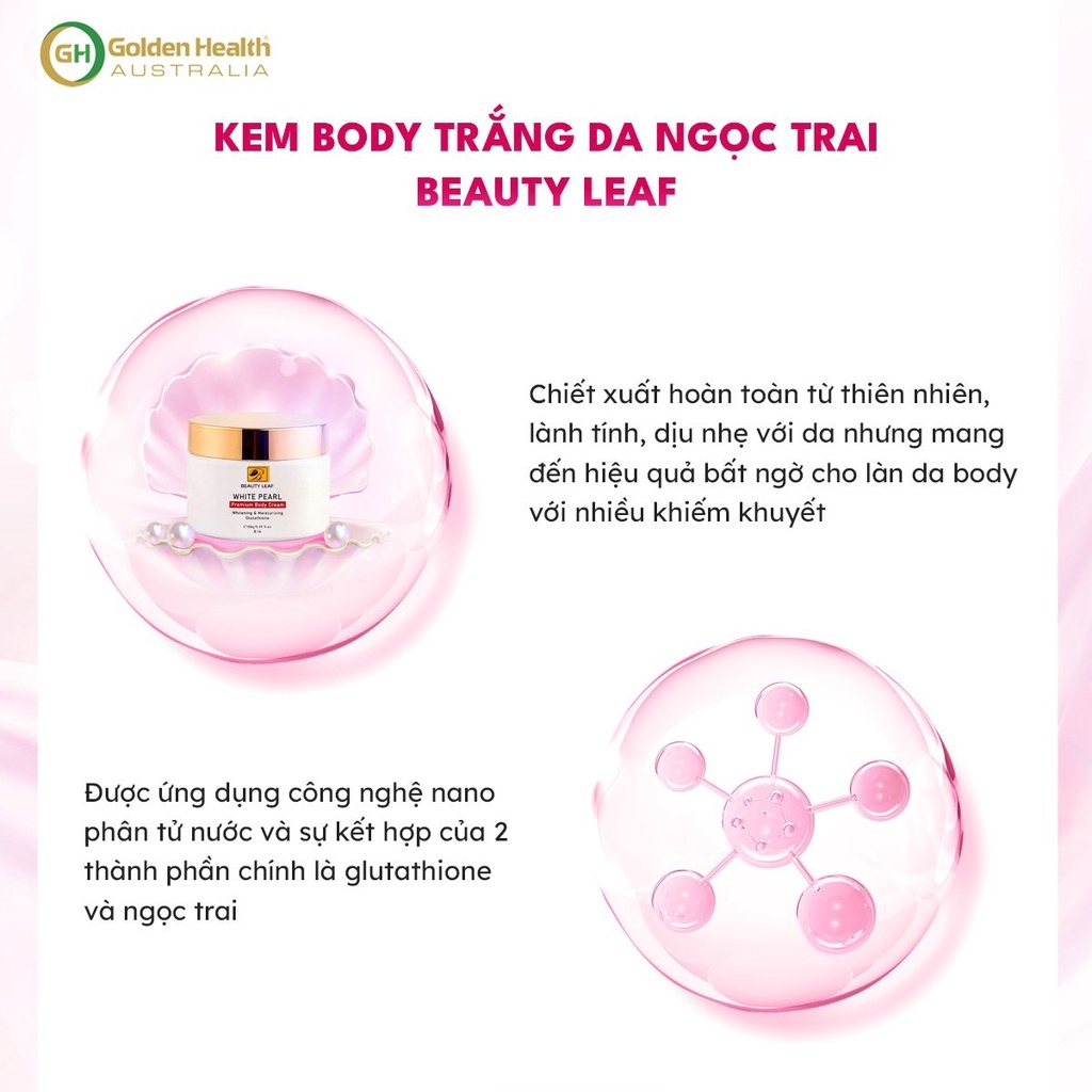 [GOLDEN HEALTH] Kem Dưỡng Trắng Da Body Ngọc Trai Golden Health Beauty Leaf 150g,Giúp Da Mềm Mịn,Bật Tone Trắng Hồng Tự Nhiên