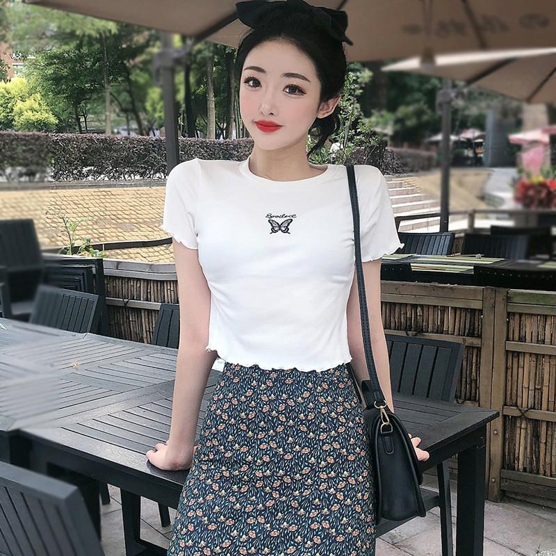 Áo Thun Nữ Tay Ngắn Cổ Tròn Phong Cách Hàn Quốc