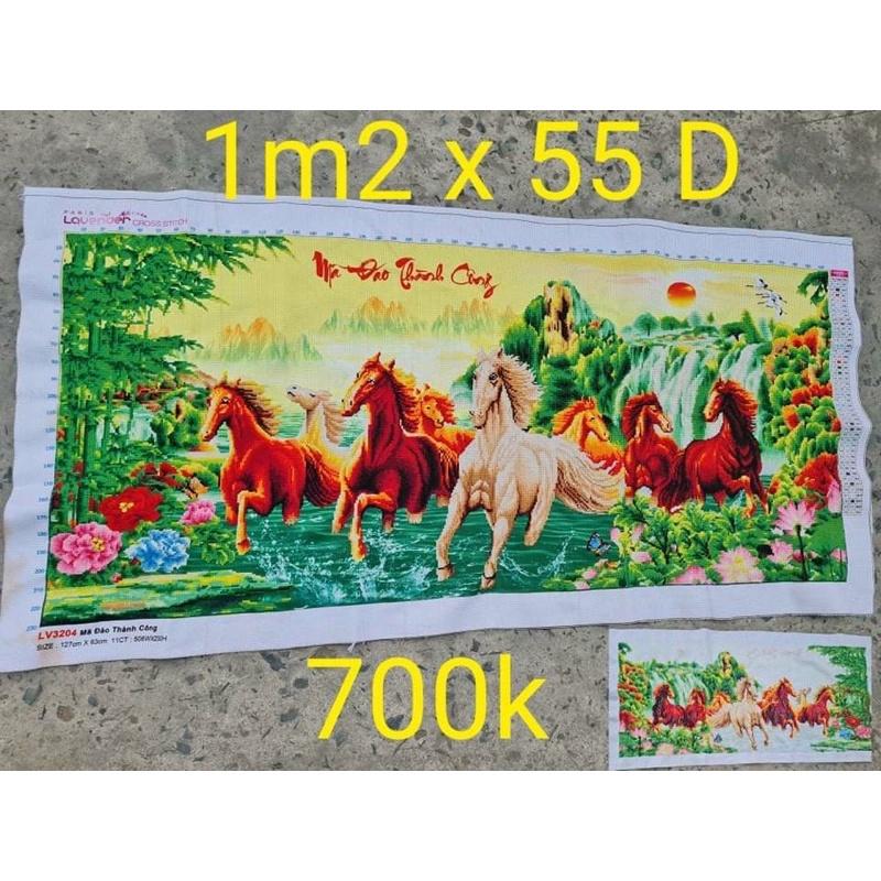 Tranh thêu mã đáo thành công ngựa 3D 120x55cm