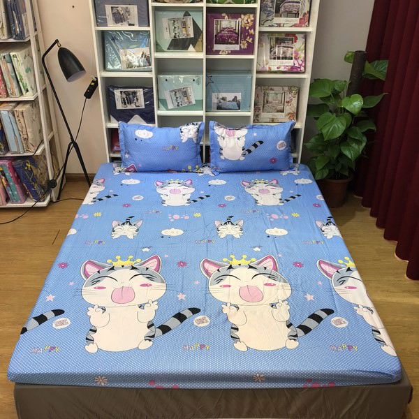 Bộ Ga Gối Mèo Thần Tài SGG17 - Xanh Biển