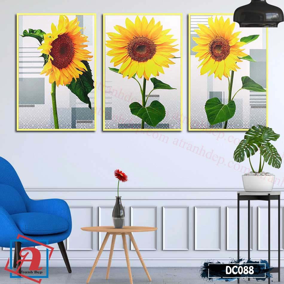 Bộ 3 tranh canvas treo tường Decor hoa hướng dương – DC088