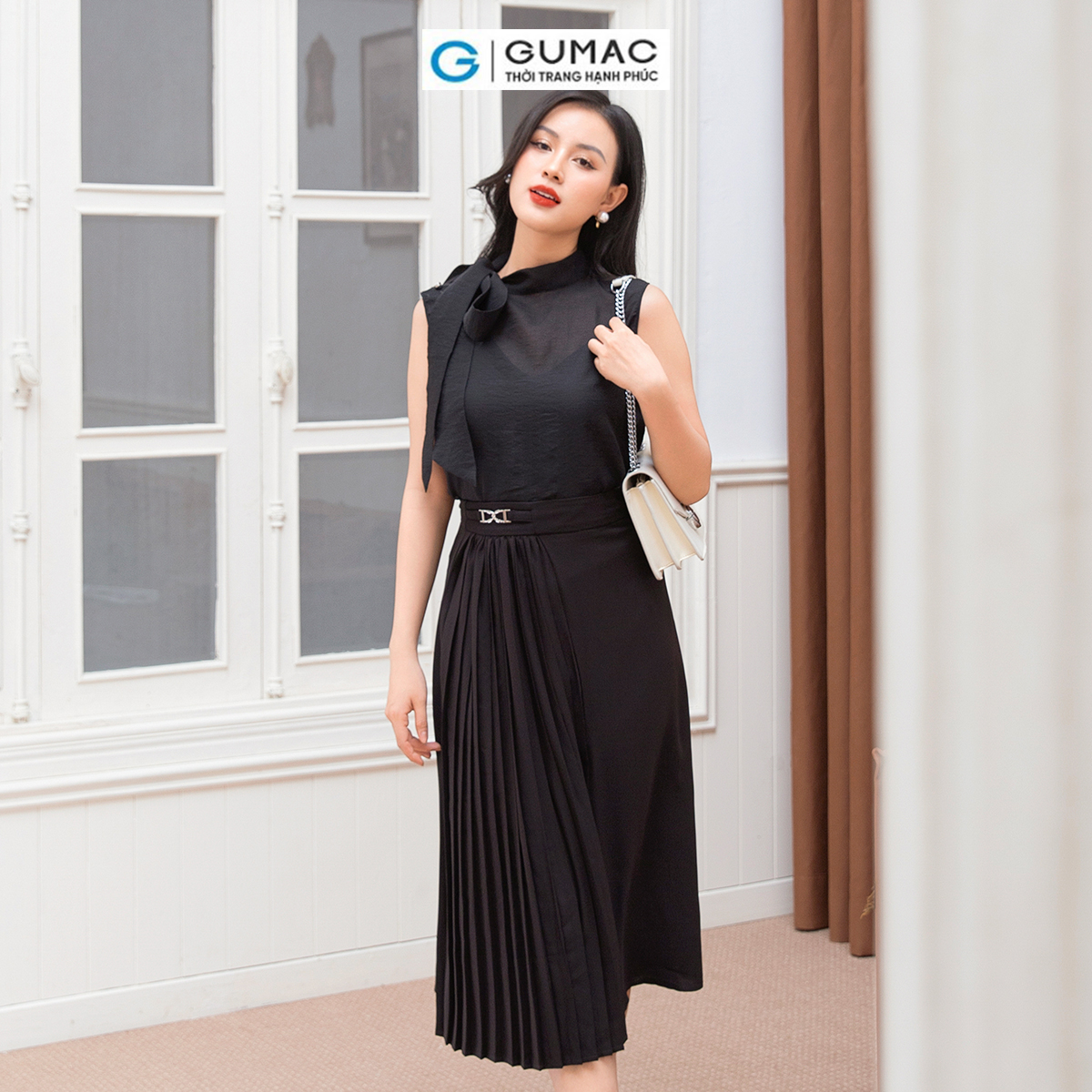 Áo kiểu thắt nơ  thời trang GUMAC AD10025