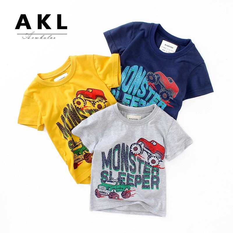 Áo thun bé trai ngắn tay in xe ôtô chất cotton 100%