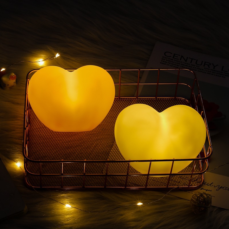 Đèn ngủ hình trái tim lãng mạn, ánh sáng vàng ấm, quà tặng ý nghĩa bao vỡ hỏng