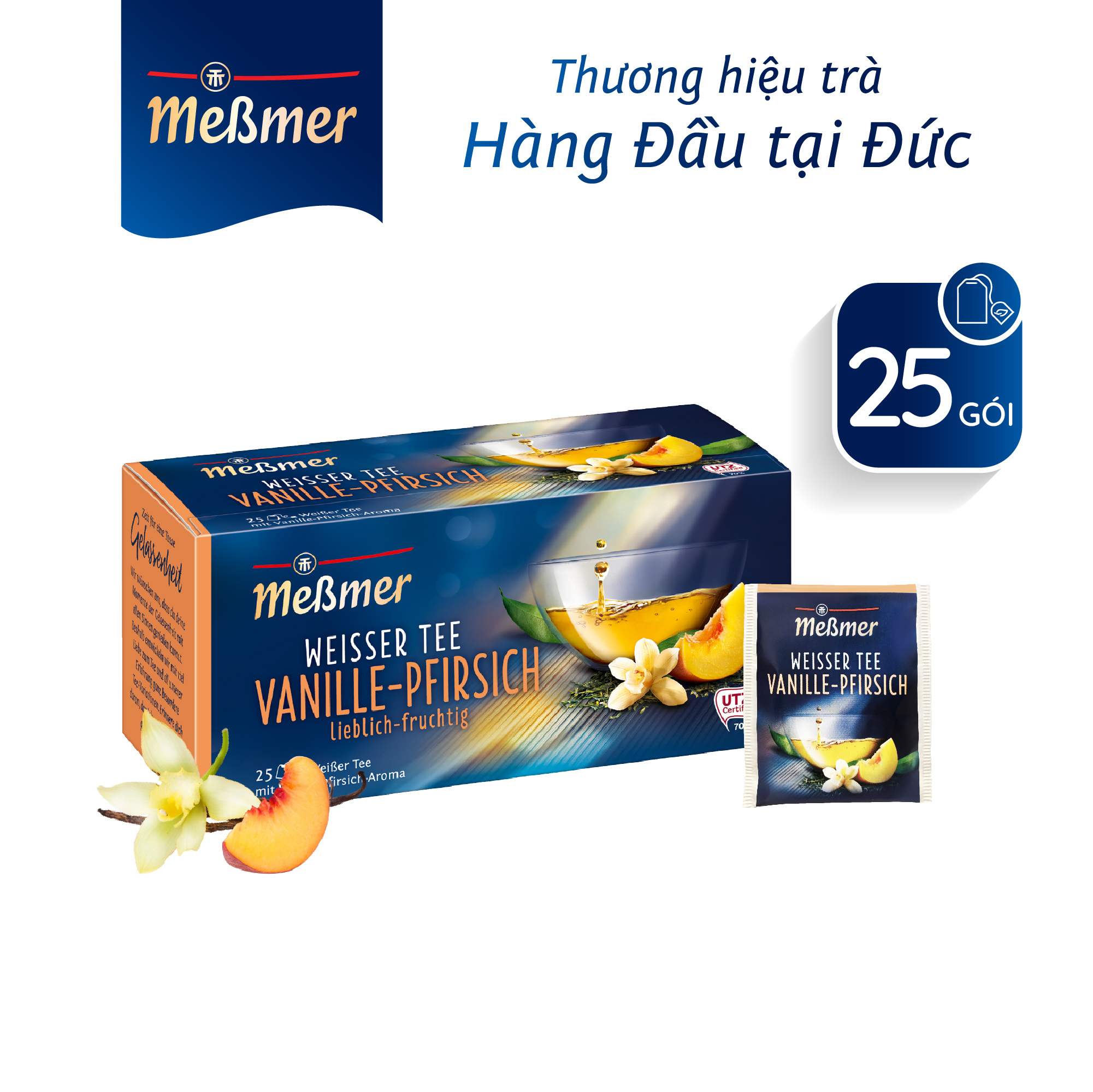 Trà Đào Vani Túi Lọc/ White Tea Vanilla Peach Hộp 25 Gói - Trà Messmer Nhập Khẩu Từ Đức