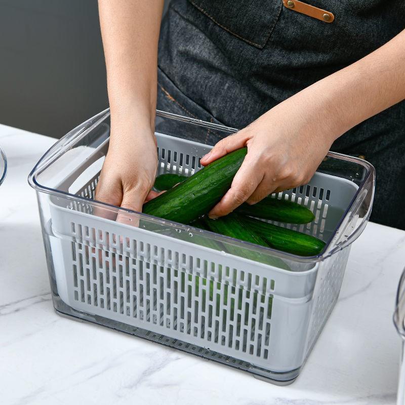 Hộp đựng bảo quản thực phẩm tủ lạnh 2 lớp có lỗ thông khí thoát nước giúp thực phẩm giữ được độ tươi lâu MiibooShi AD252