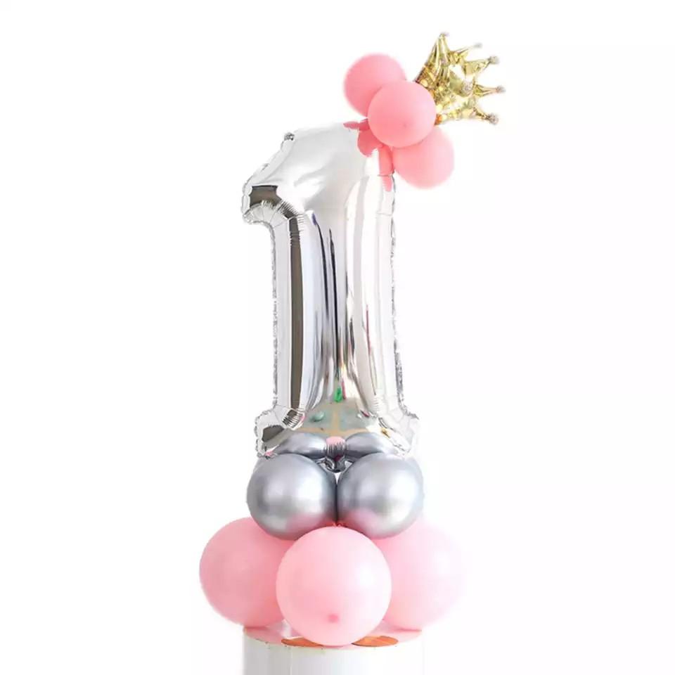 Bóng Bay Hình Chữ Số Tuổi Kèm Vương Miện Và Bóng Bay Trang Trí Sinh Nhật Cho Bé QB984 Bóng Bay Tráng Nhôm
