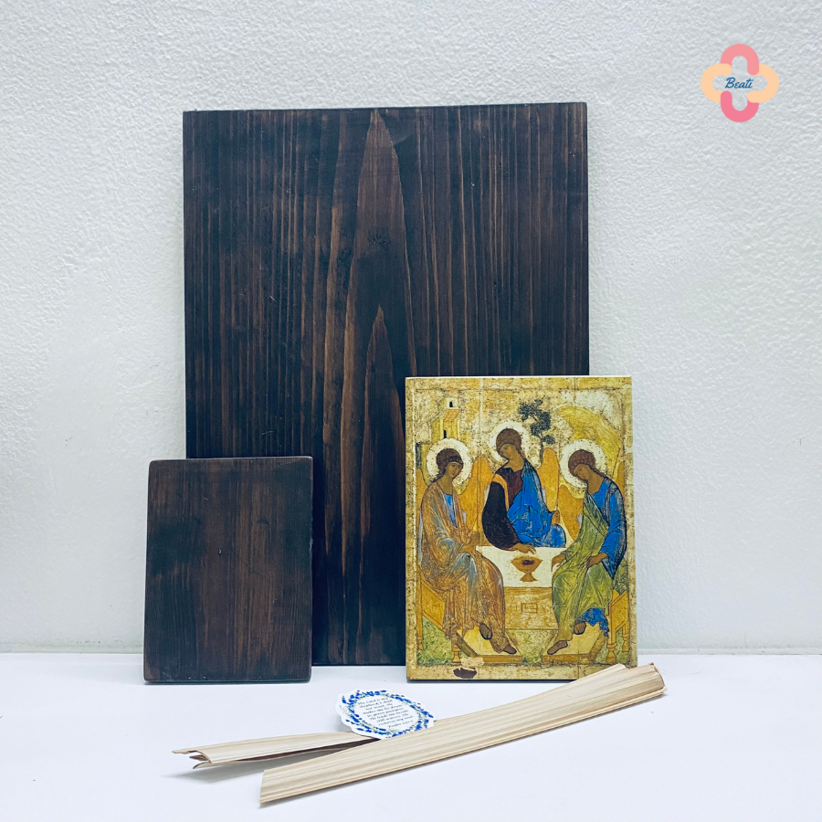 Icon Chúa Ba Ngôi Beati - Tranh Gỗ Thủ Công Màu Rustic / Icon of the Holy Trinity by Andrei Rublev