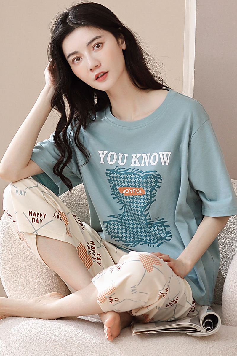 Bộ mặc nhà cotton tay ngắn quần lỡ 6110