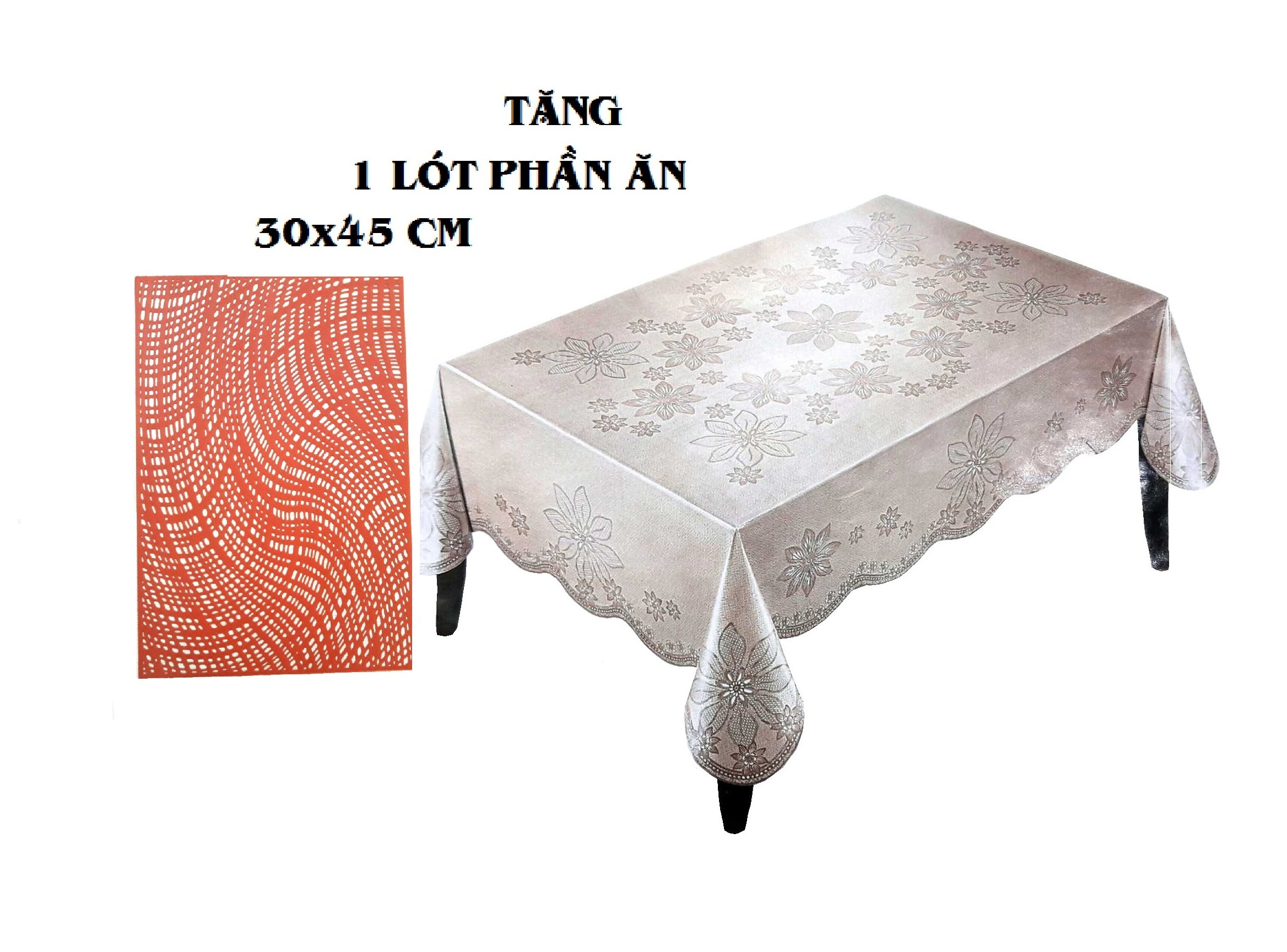 KHĂN TRẢI BÀN PAULEE - PWL 241 HOA VĂN NỔI, ÁNH KIM VÀNG, NỀN KEM NHẠT (147cm x 230cm) - TẶNG LÓT PHẦN ĂN