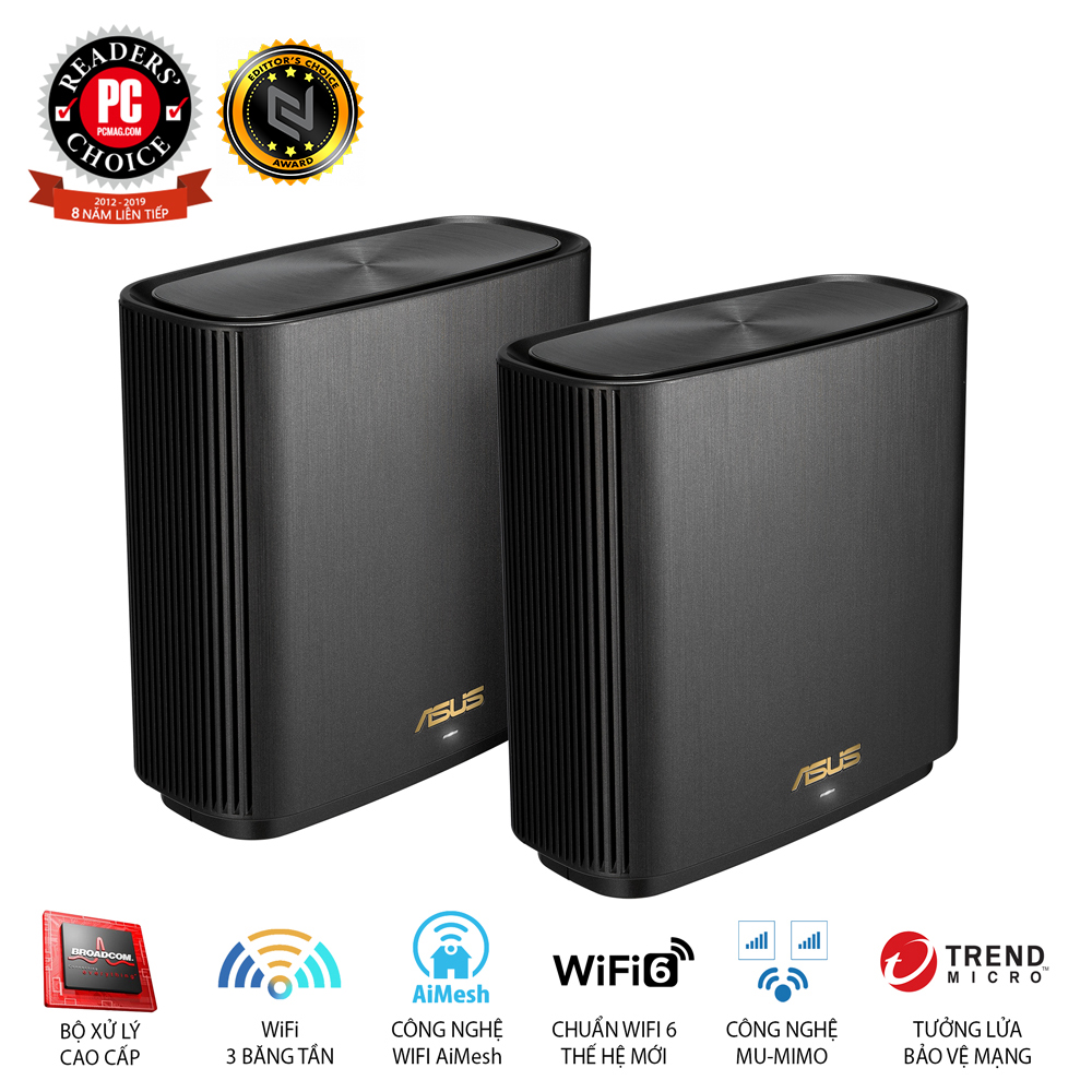 Hệ Thống MESH WI-FI 6 ASUS XT8 (W-2-PK) ZenWiFi Chuẩn AX6600 3 Băng Tần- Hàng Chính Hãng