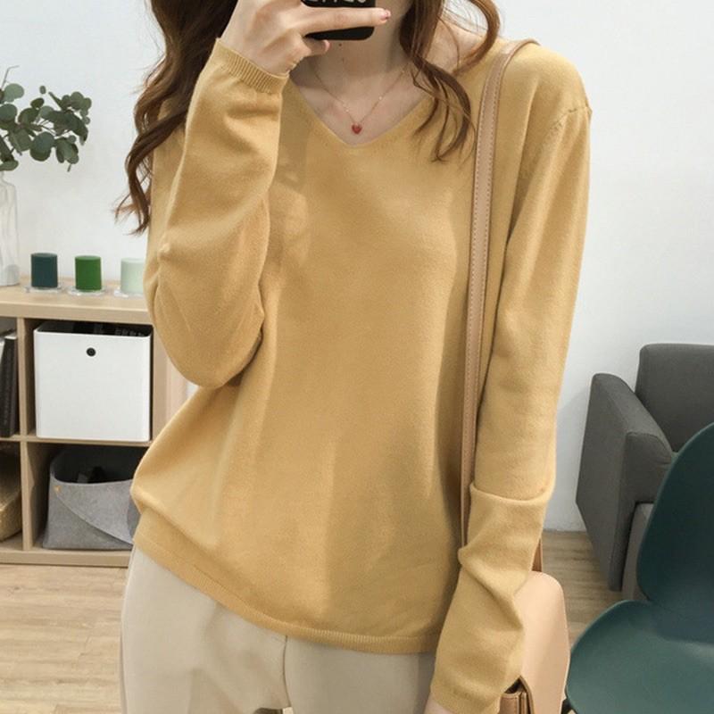 Áo len cổ tim dáng suông siêu mềm