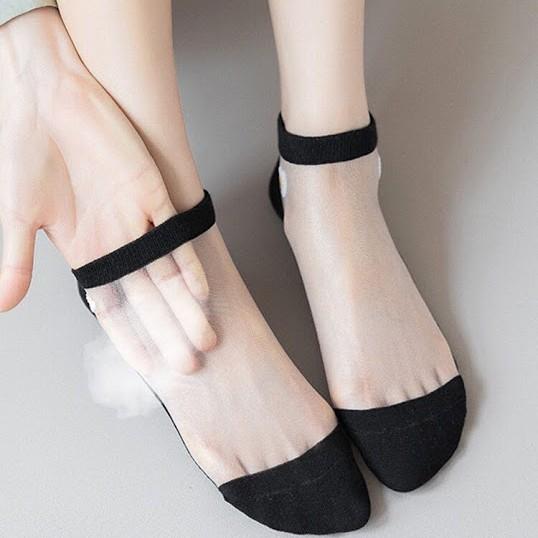 10 đôi Tất nữ cổ ngắn đẹp - Tất lưới hài đi giày búp bê xinh xắn hình hoa cúc trong suốt mùa hè mùa thu đông