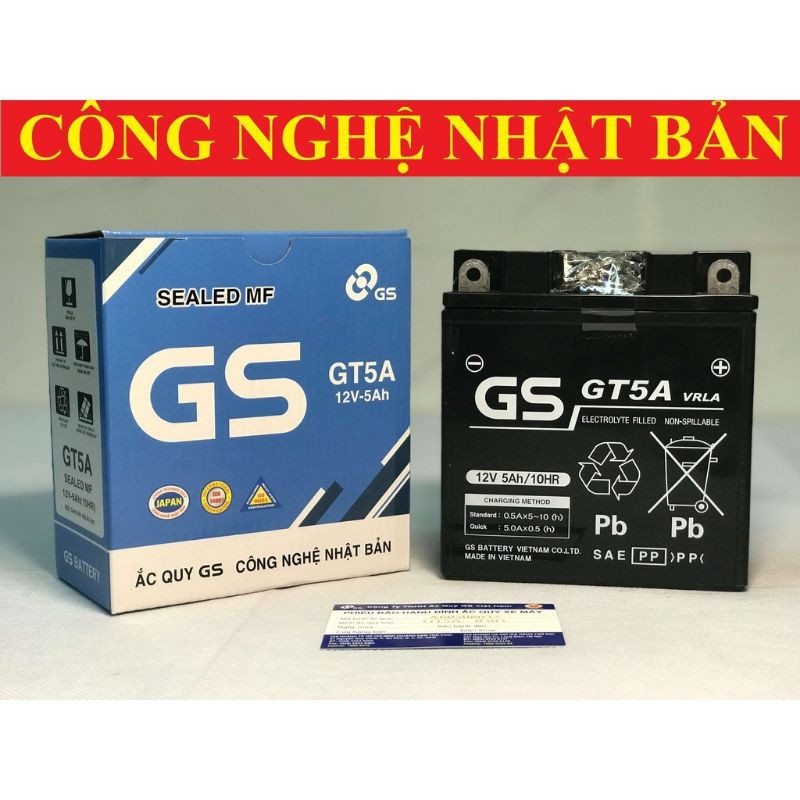 BÌNH ẮC QUY KHÔ XE MÁY GS GT5A - 12V 5Ah