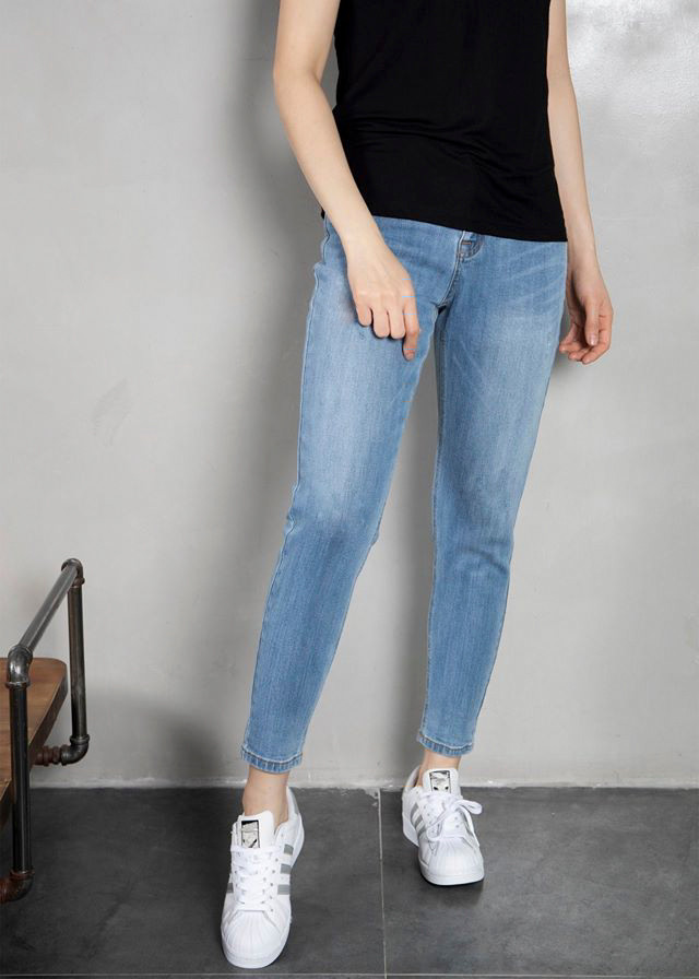 Quần jeans baggy nữ trơn lưng cao màu xanh cao cấp