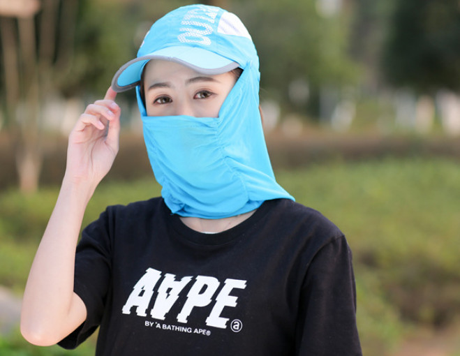 Mũ chống nắng kèm khẩu trang nón kết chống nắng kèm khẩu trang đa năng màu xanh ngọc