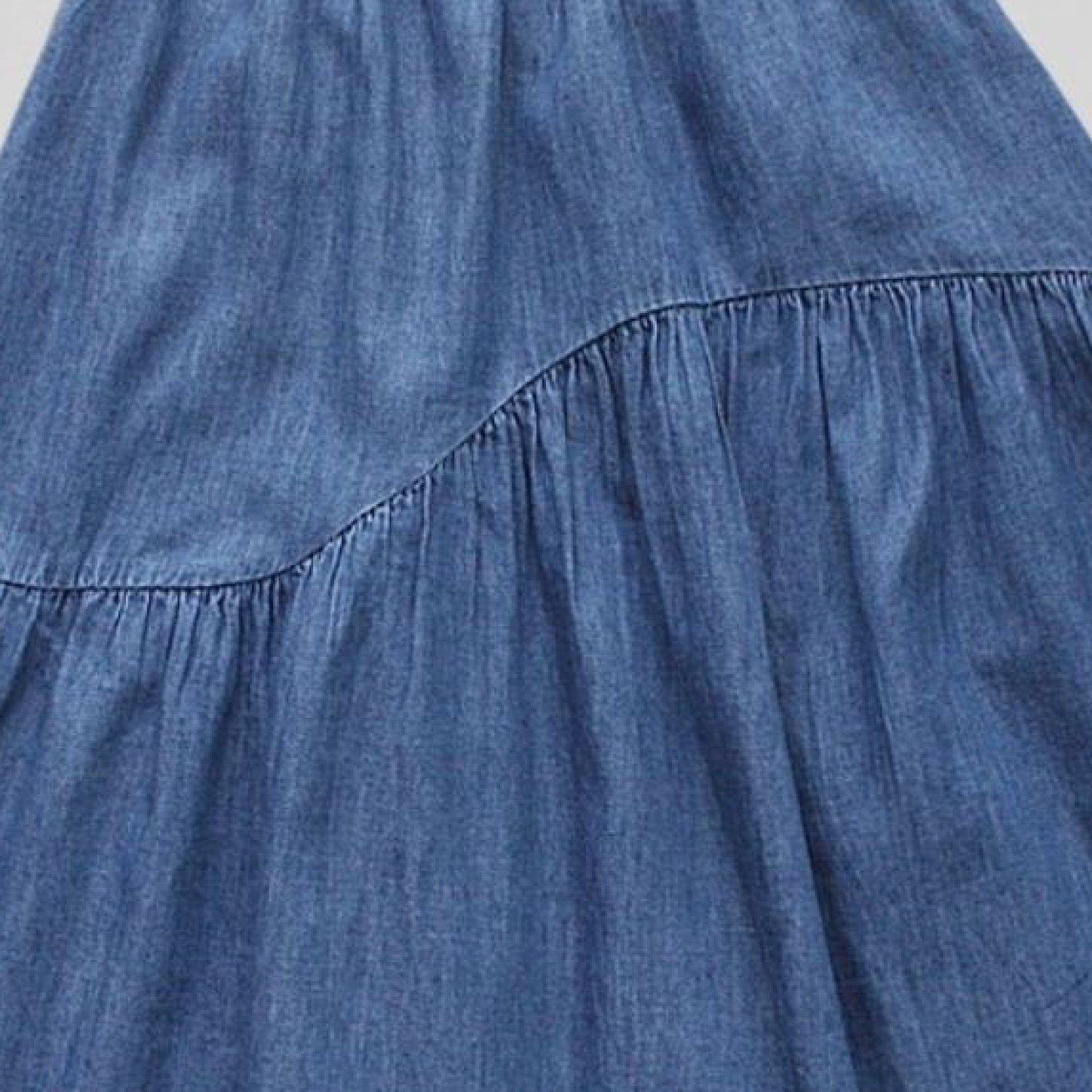 G00000613 Đầm váy maxi jean xanh 2 dây bản to bé gái, chất jean giấy mềm mát
