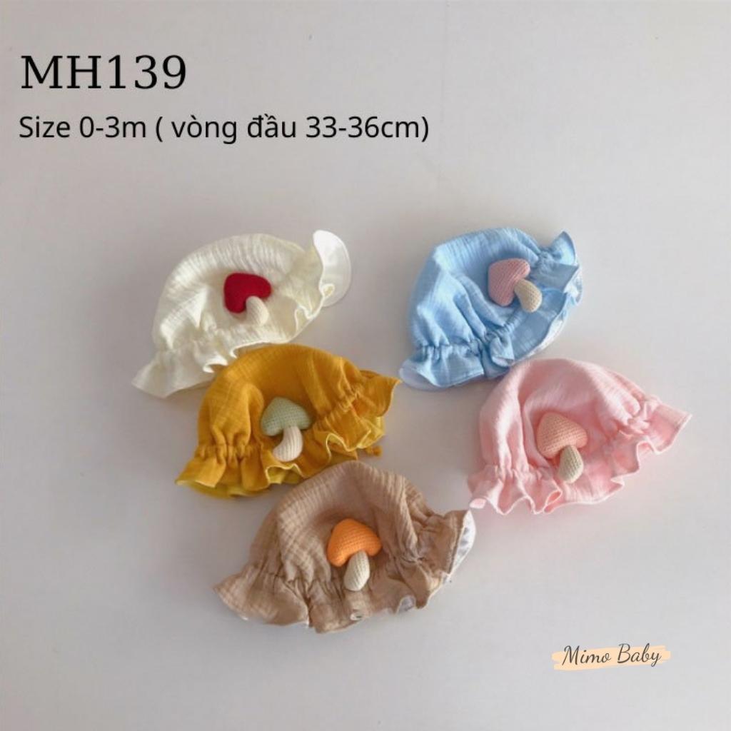 Mũ tai bèo vải xô mềm đính cây nấm len đáng yêu cho bé MH139 Mimo Baby