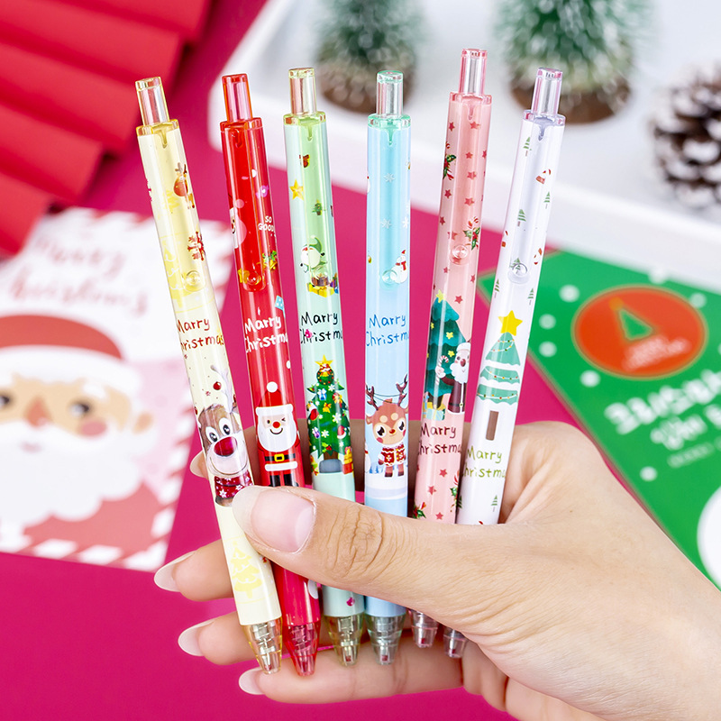 Bút bi gel nước học sinh mực đen noel giáng nhiều màu xanh, đỏ, kem ngẫu nhiên xinh xắn