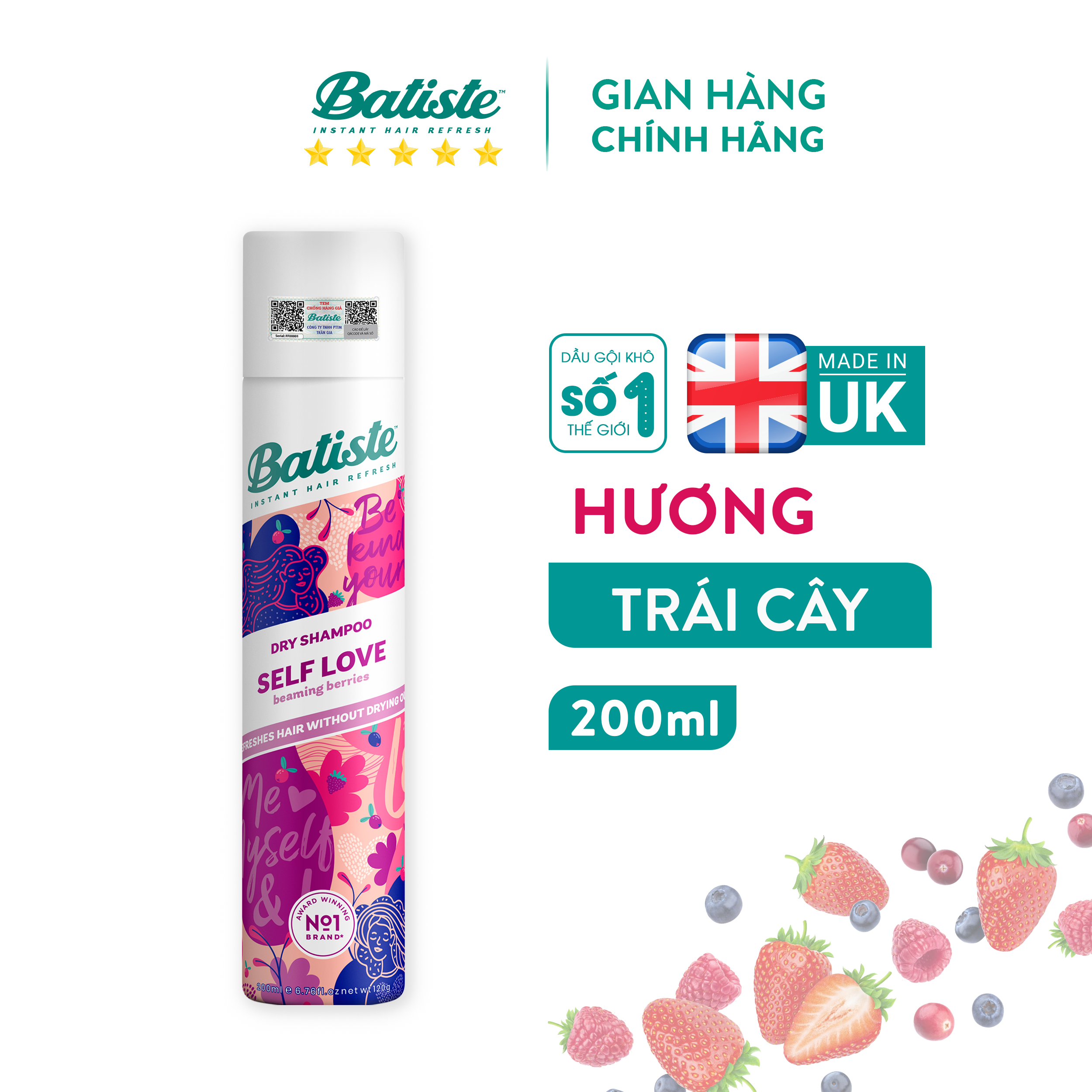 Dầu Gội Khô Batiste Dry Shampoo SELF LOVE Beaming Berries - Hương Quả Mọng 200ml