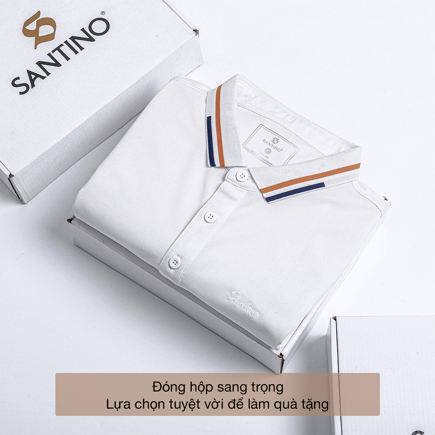 Áo POLO nam phối bo cổ vàng vải Cotton Cá Sấu, form chuẩn, sang trọng lịch sự SANTINO